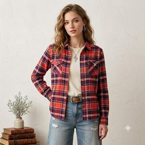 Kasota Rose Cotton Long Sleeve Flannel Shirt Corals Coastal Cowgirl SZ XXL